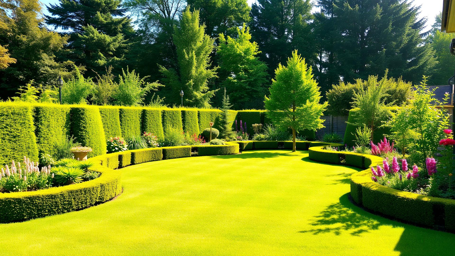 Verzorgde tuin met gemaaid gazon
